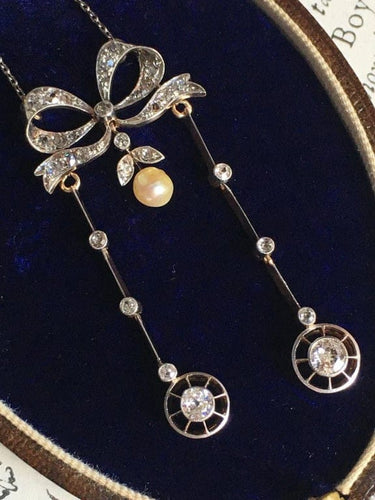 Collier Collier négligé Belle Époque en or jaune 18K, platine, diamants et perle 58 Facettes