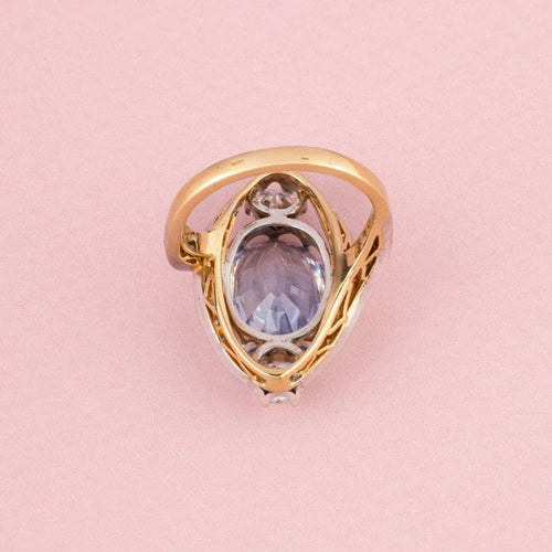 Bague 53 Bague Belle Époque en or jaune et blanc 18k, saphir de Ceylan et diamants 58 Facettes