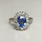 Bague 58.5 Bague pompadour en or blanc 18 k et platine, saphir de Ceylan et diamants 58 Facettes