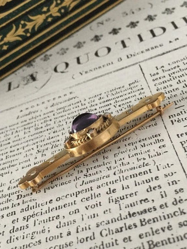 Broche Broche Napoléon III en or jaune 18K avec améthyste et perles 58 Facettes