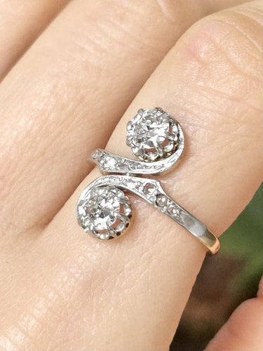Bague 52 Bague toi et moi Belle Époque en or jaune 18k, platine et diamants 58 Facettes