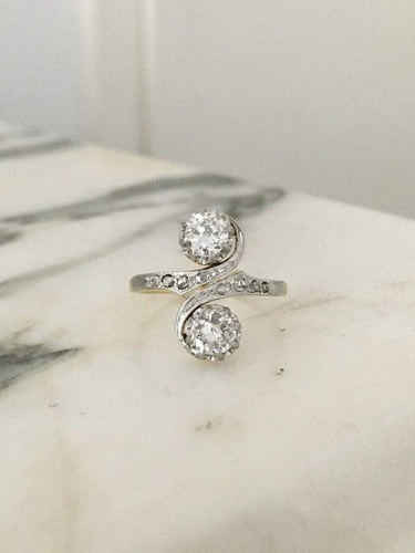 Bague 52 Bague toi et moi Belle Époque en or jaune 18k, platine et diamants 58 Facettes