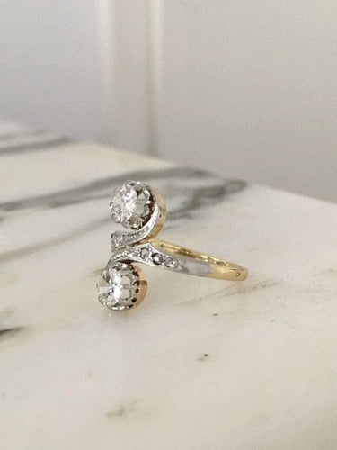 Bague 52 Bague toi et moi Belle Époque en or jaune 18k, platine et diamants 58 Facettes