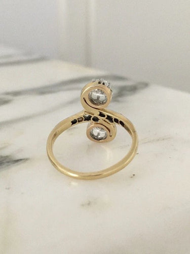 Bague 52 Bague toi et moi Belle Époque en or jaune 18k, platine et diamants 58 Facettes