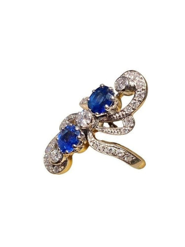 Bague 52 Bague en or jaune et gris 18K avec saphirs et diamants 58 Facettes