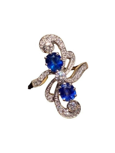 Bague 52 Bague en or jaune et gris 18K avec saphirs et diamants 58 Facettes