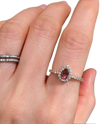 Bague 54 Bague en or rose 18K avec tourmaline rose et diamants 58 Facettes
