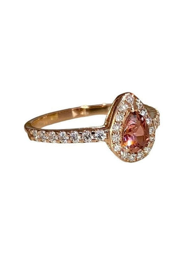 Bague 54 Bague en or rose 18K avec tourmaline rose et diamants 58 Facettes