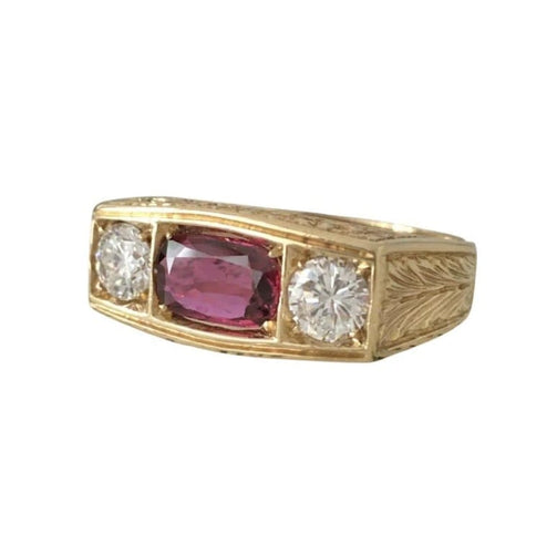 Bague 62.5 Bague Art déco en or jaune 18K avec rubis non chauffé et diamants 58 Facettes