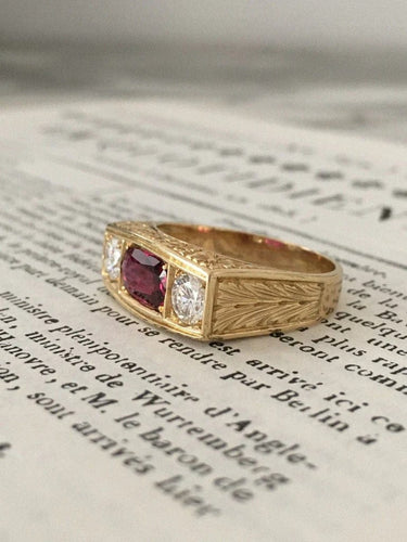Bague 62.5 Bague Art déco en or jaune 18K avec rubis non chauffé et diamants 58 Facettes