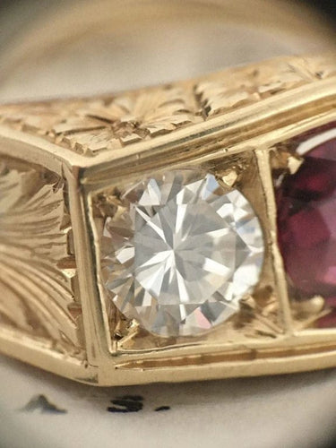 Bague 62.5 Bague Art déco en or jaune 18K avec rubis non chauffé et diamants 58 Facettes