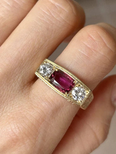 Bague 62.5 Bague Art déco en or jaune 18K avec rubis non chauffé et diamants 58 Facettes