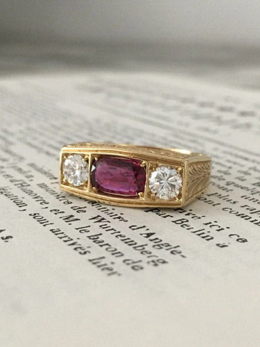 Bague 62.5 Bague Art déco en or jaune 18K avec rubis non chauffé et diamants 58 Facettes