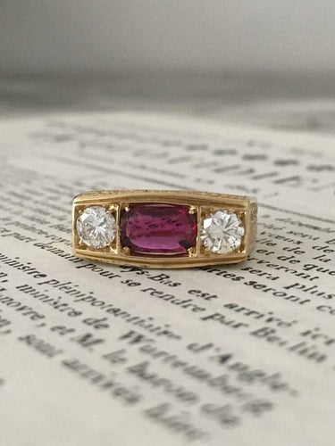 Bague 62.5 Bague Art déco en or jaune 18K avec rubis non chauffé et diamants 58 Facettes