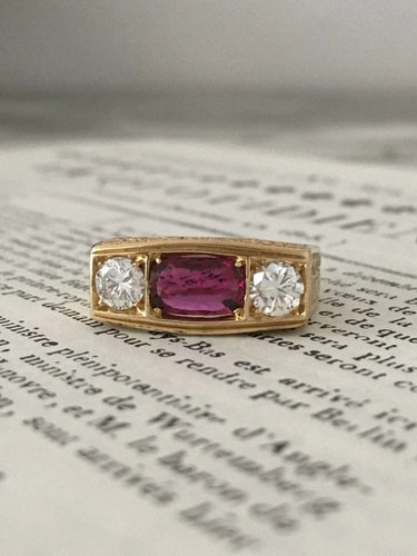 Bague 62.5 Bague Art déco en or jaune 18K avec rubis non chauffé et diamants 58 Facettes