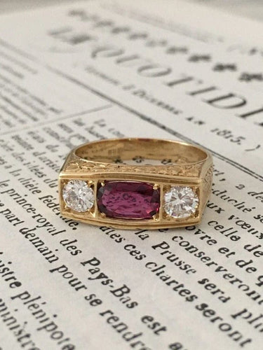 Bague 62.5 Bague Art déco en or jaune 18K avec rubis non chauffé et diamants 58 Facettes