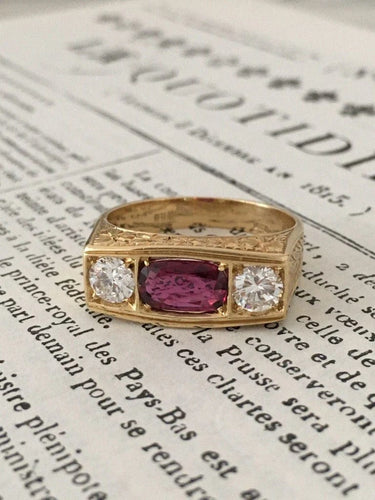 Bague 62.5 Bague Art déco en or jaune 18K avec rubis non chauffé et diamants 58 Facettes