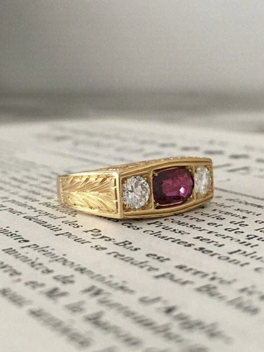 Bague 62.5 Bague Art déco en or jaune 18K avec rubis non chauffé et diamants 58 Facettes