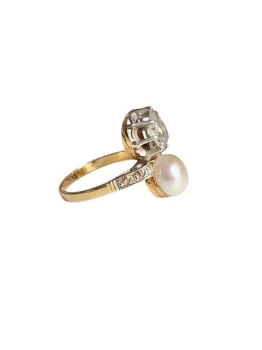 Bague 47 Bague Toi & Moi Belle Époque en or jaune 18K, platine, perle et diamants 58 Facettes