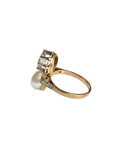 Bague 47 Bague Toi & Moi Belle Époque en or jaune 18K, platine, perle et diamants 58 Facettes