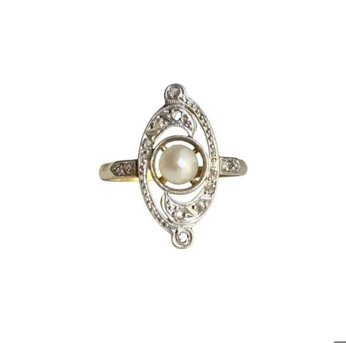 Bague 51 Bague tourbillon Belle Époque en or jaune 18K, platine, perle et diamants 58 Facettes