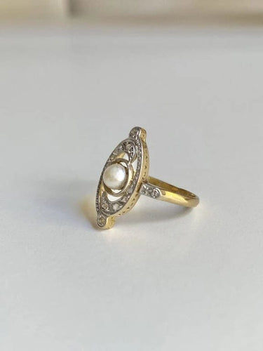 Bague 51 Bague tourbillon Belle Époque en or jaune 18K, platine, perle et diamants 58 Facettes