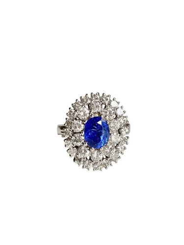 Bague 57 Bague marguerite en or blanc 18K avec saphir et diamants 58 Facettes
