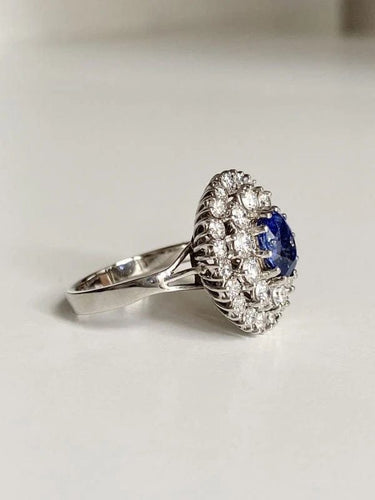 Bague 57 Bague marguerite en or blanc 18K avec saphir et diamants 58 Facettes