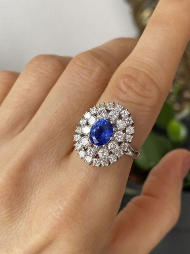 Bague 57 Bague marguerite en or blanc 18K avec saphir et diamants 58 Facettes
