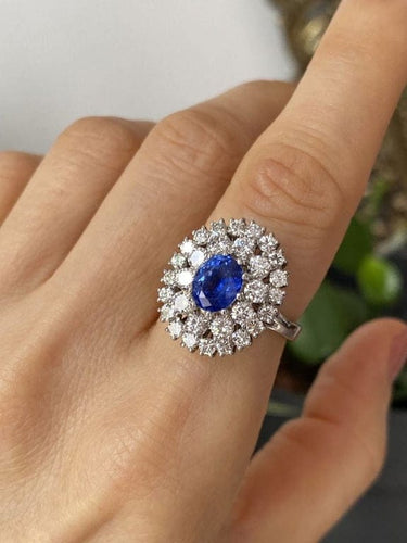 Bague 57 Bague marguerite en or blanc 18K avec saphir et diamants 58 Facettes