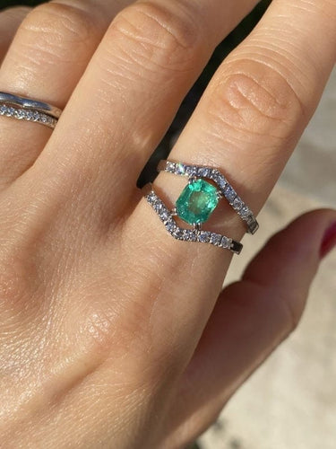 Bague 58.5 Bague - Or blanc 18K, émeraude et diamants 58 Facettes