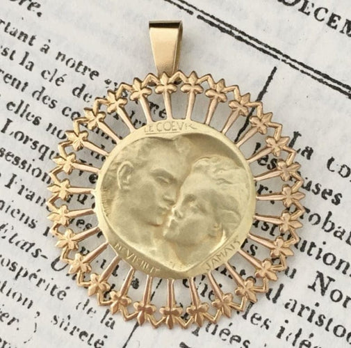 Pendentif Emile Monier - Médaille ronde en or jaune et or rose 18K 58 Facettes