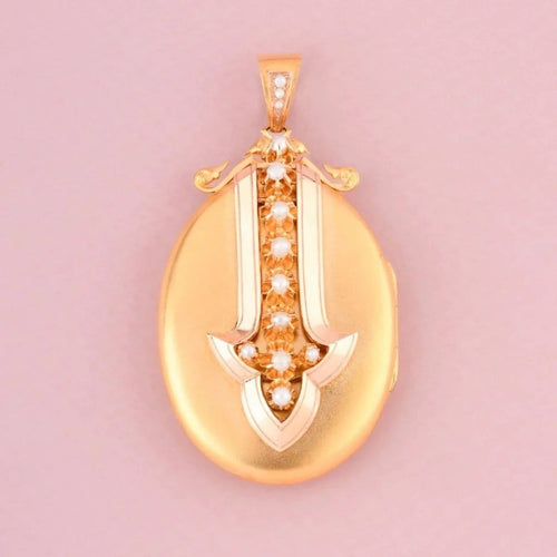 Pendentif Pendentif porte-photo Napoléon III en or jaune et rose 18K et perles 58 Facettes
