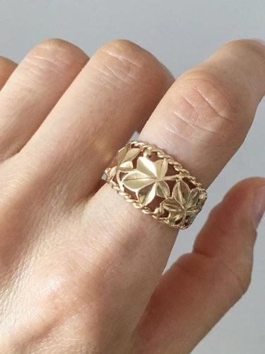 Bague 52 Bague motif végétal en or jaune 18K 58 Facettes