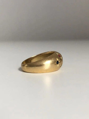Bague 51 Bague boule en or jaune 18K sertie de diamant, rubis, saphirs et émeraudes 58 Facettes