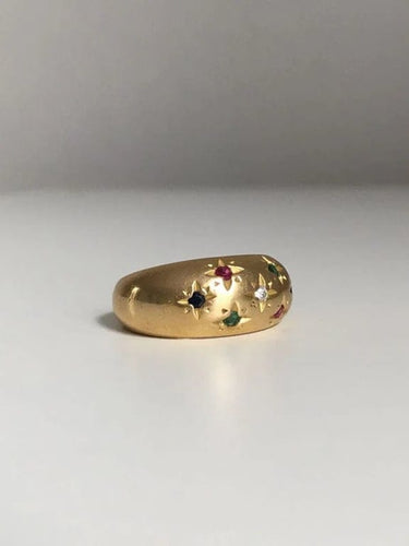 Bague 51 Bague boule en or jaune 18K sertie de diamant, rubis, saphirs et émeraudes 58 Facettes