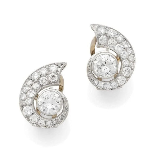Boucles d'oreilles Clips d’oreilles Art déco Coquillages en platine, or blanc 18K et diamants 58 Facettes
