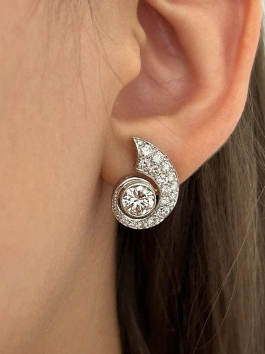 Boucles d'oreilles Clips d’oreilles Art déco Coquillages en platine, or blanc 18K et diamants 58 Facettes