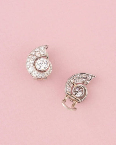Boucles d'oreilles Clips d’oreilles Art déco Coquillages en platine, or blanc 18K et diamants 58 Facettes