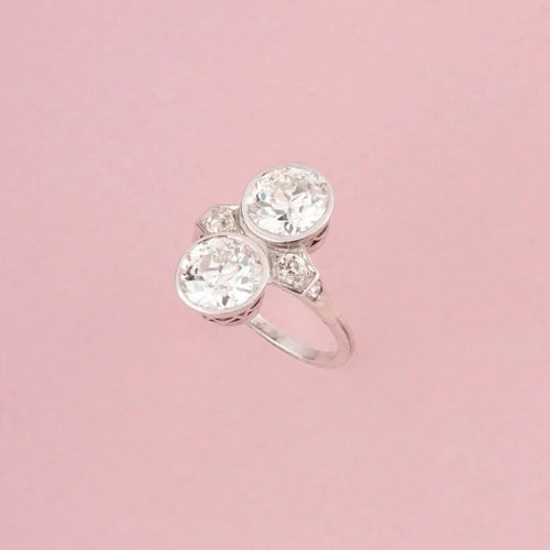 Bague 52.5 Bague Toi & Moi Art déco en platine et diamants 58 Facettes