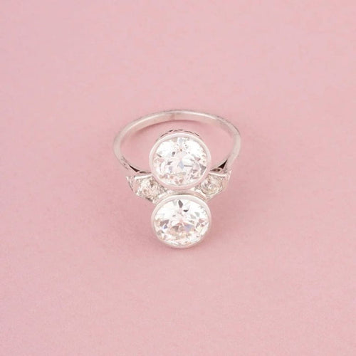 Bague 52.5 Bague Toi & Moi Art déco en platine et diamants 58 Facettes