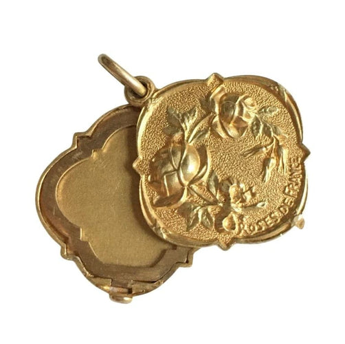 Pendentif Pendentif porte-photo Art nouveau en or jaune et or vert 18K 58 Facettes