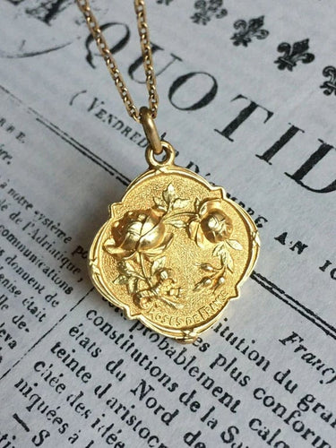 Pendentif Pendentif porte-photo Art nouveau en or jaune et or vert 18K 58 Facettes