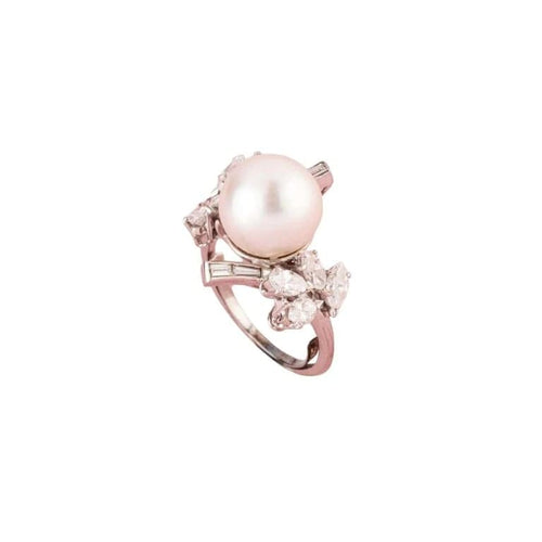 Bague 54 Bague perle des Mers du Sud et diamants en or blanc 18K 58 Facettes