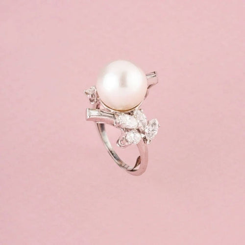Bague 54 Bague perle des Mers du Sud et diamants en or blanc 18K 58 Facettes