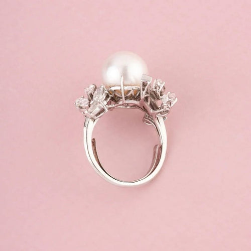 Bague 54 Bague perle des Mers du Sud et diamants en or blanc 18K 58 Facettes
