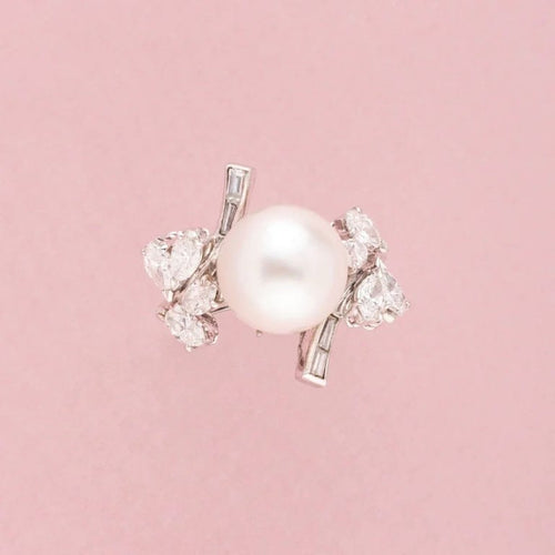 Bague 54 Bague perle des Mers du Sud et diamants en or blanc 18K 58 Facettes