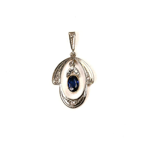 Pendentif Pendentif Belle Époque à pampille en or deux tons et verre bleu 58 Facettes LMB-336