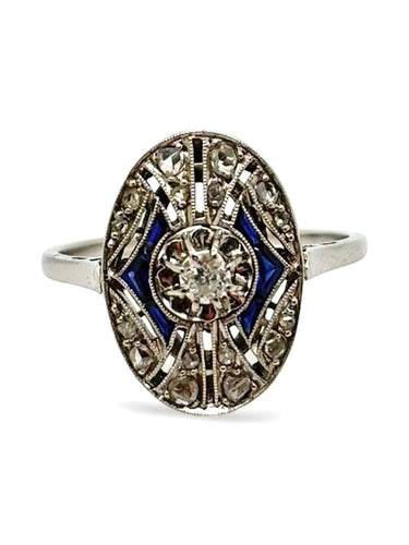 Bague 57 Bague ancienne en or blanc 18K avec saphirs et diamants 0,25 ct 58 Facettes 1416