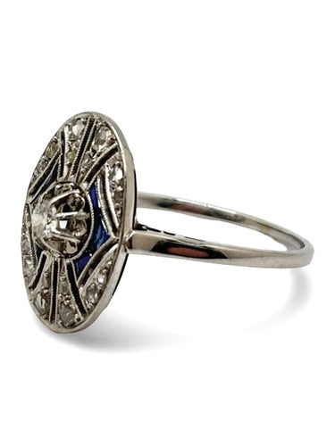 Bague 57 Bague ancienne en or blanc 18K avec saphirs et diamants 0,25 ct 58 Facettes 1416